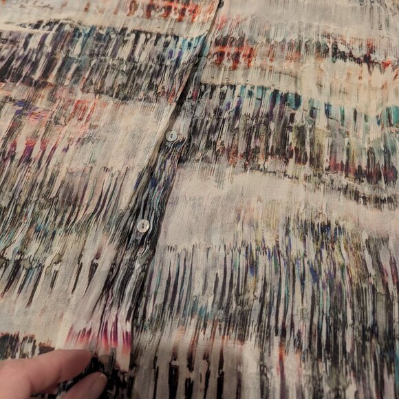 Zara Semi-Sheer Long Sleeve Blouse - Neutral Watercolor Print - Size Small - Picture 9 of 9